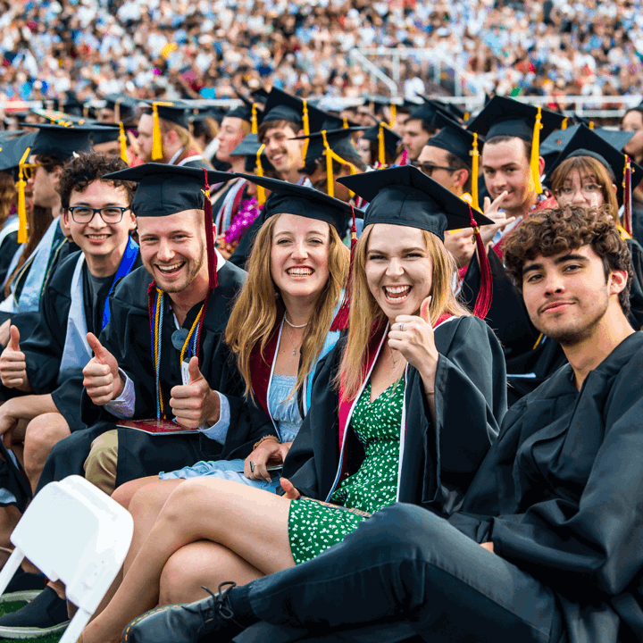 Media card - Four-year graduates at commencement ceremony